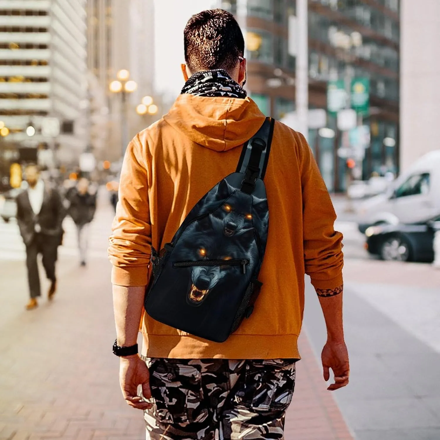 Fashion Sling Shoulder Backpack, Bag, Dark Storm Rain Halloween Animals Wolf Wolves Chest Sling Shoulder Backpacks Bags, Gym Bags Sack Daypack Outdoor Backpack for Men Women