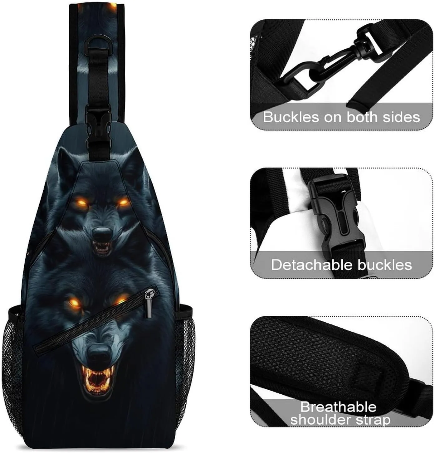 Fashion Sling Shoulder Backpack, Bag, Dark Storm Rain Halloween Animals Wolf Wolves Chest Sling Shoulder Backpacks Bags, Gym Bags Sack Daypack Outdoor Backpack for Men Women