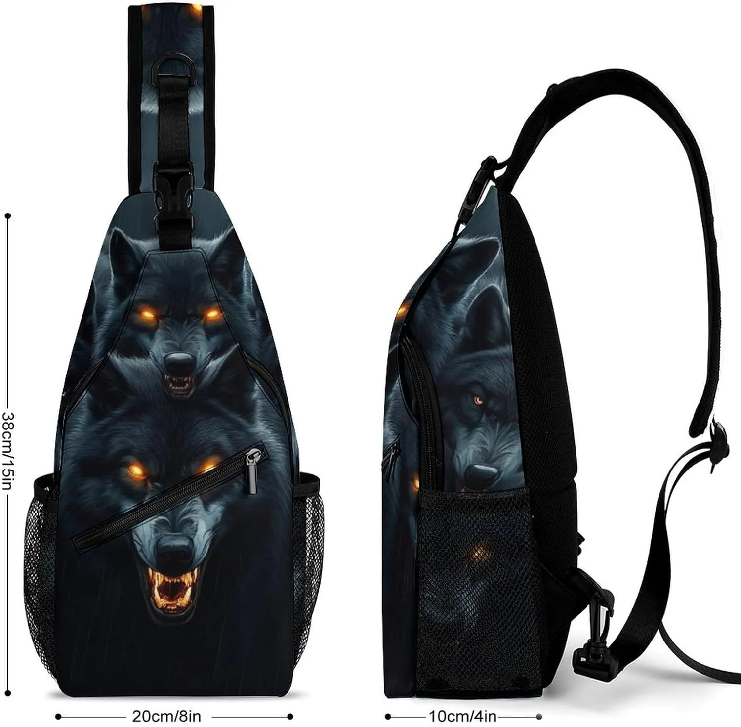 Fashion Sling Shoulder Backpack, Bag, Dark Storm Rain Halloween Animals Wolf Wolves Chest Sling Shoulder Backpacks Bags, Gym Bags Sack Daypack Outdoor Backpack for Men Women