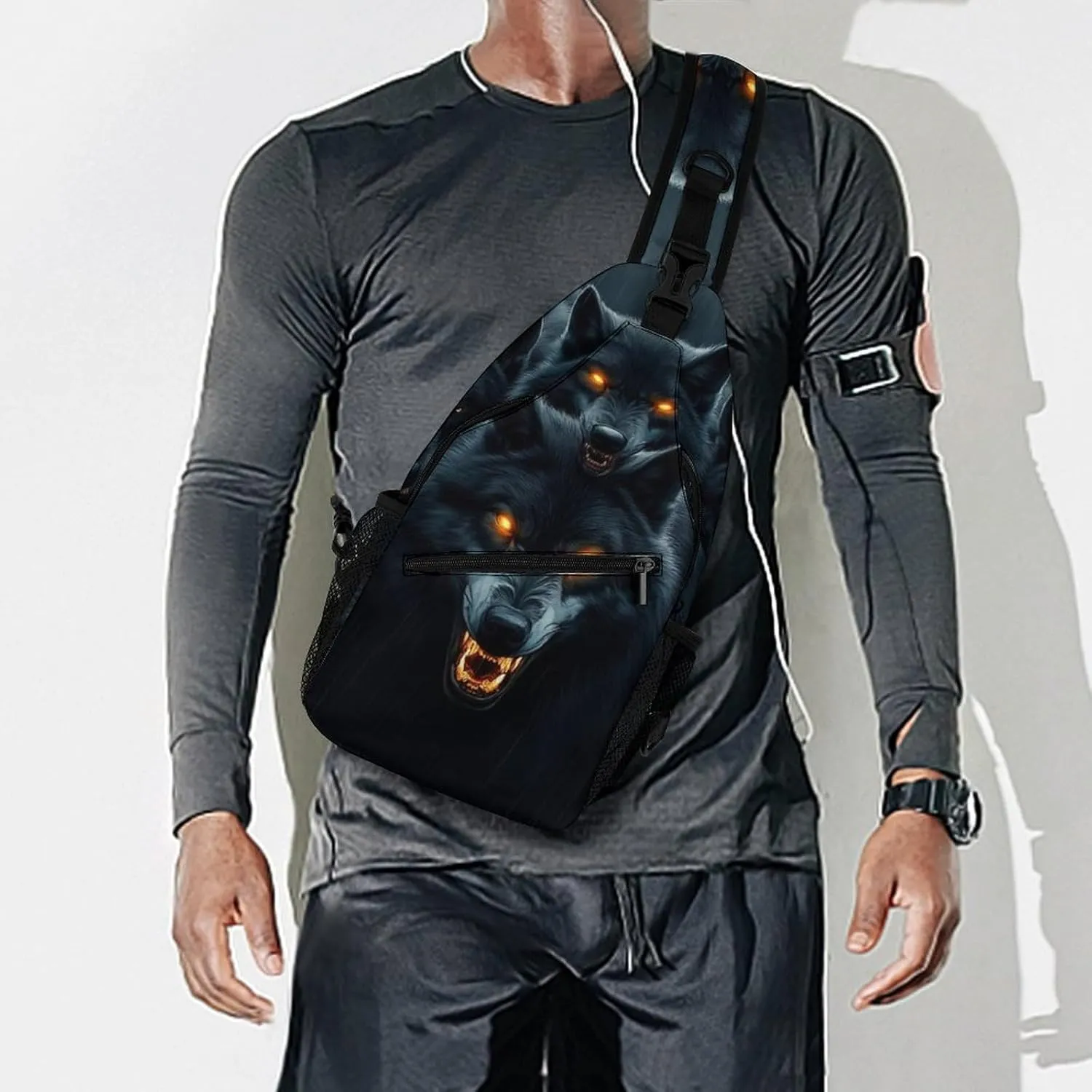 Fashion Sling Shoulder Backpack, Bag, Dark Storm Rain Halloween Animals Wolf Wolves Chest Sling Shoulder Backpacks Bags, Gym Bags Sack Daypack Outdoor Backpack for Men Women