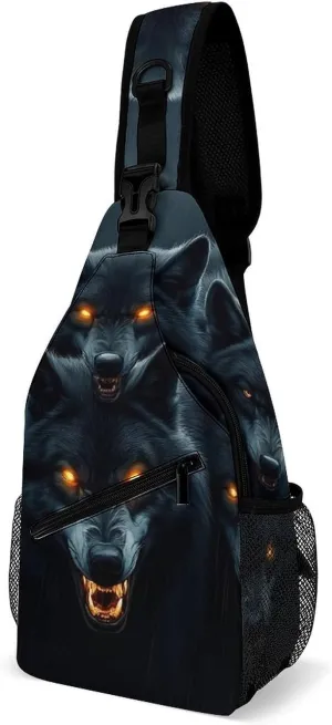 Fashion Sling Shoulder Backpack, Bag, Dark Storm Rain Halloween Animals Wolf Wolves Chest Sling Shoulder Backpacks Bags, Gym Bags Sack Daypack Outdoor Backpack for Men Women