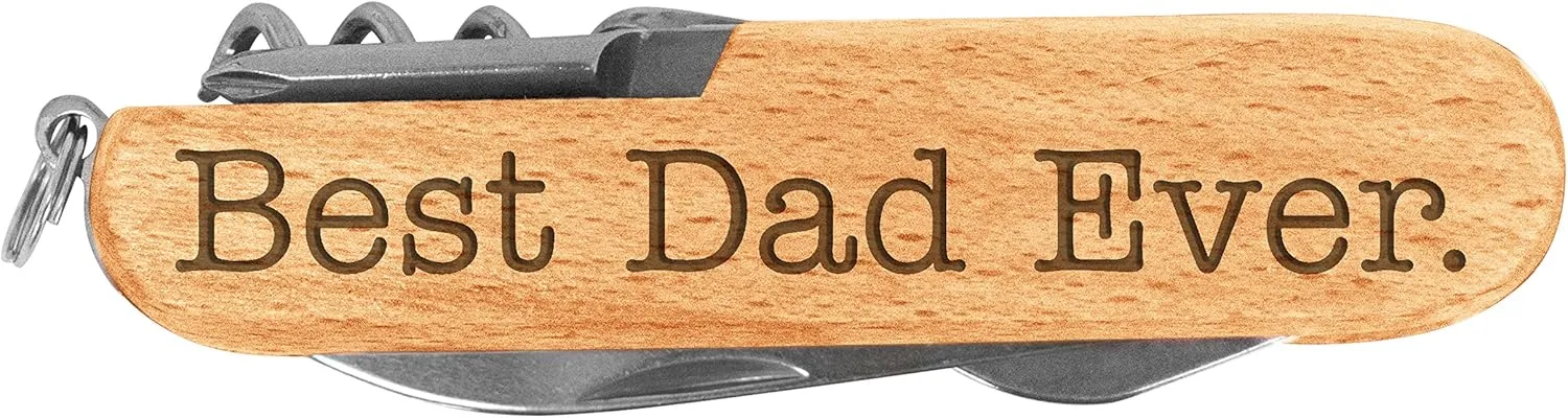 Fathers Day Gift for Dad Best Dad Ever Laser Engraved Wood 6 Function Multitool Pocket Knife