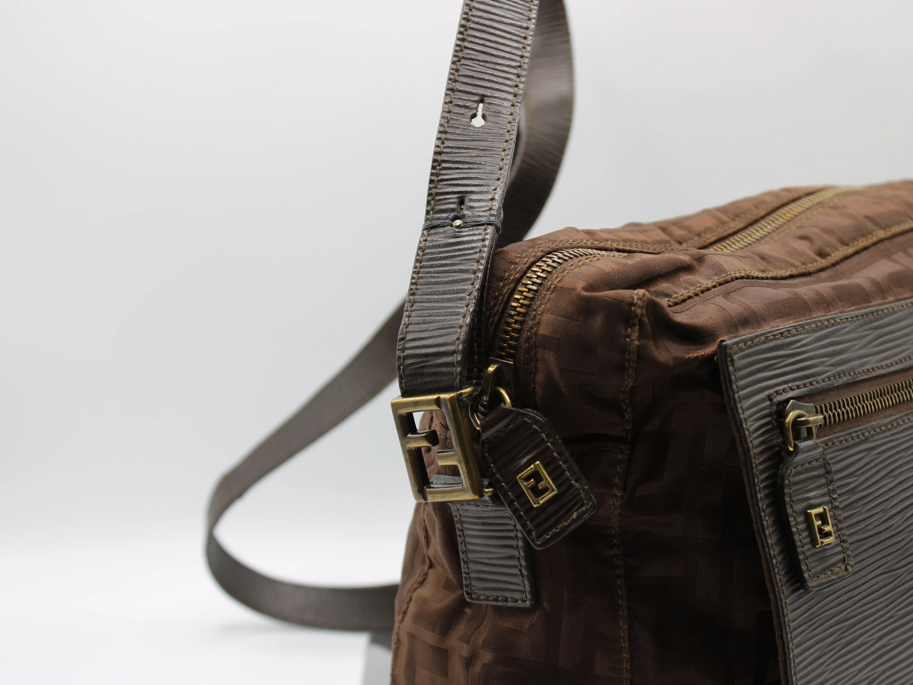 Fendi Messenger Bag Zucca FF Leather Flap Vintage