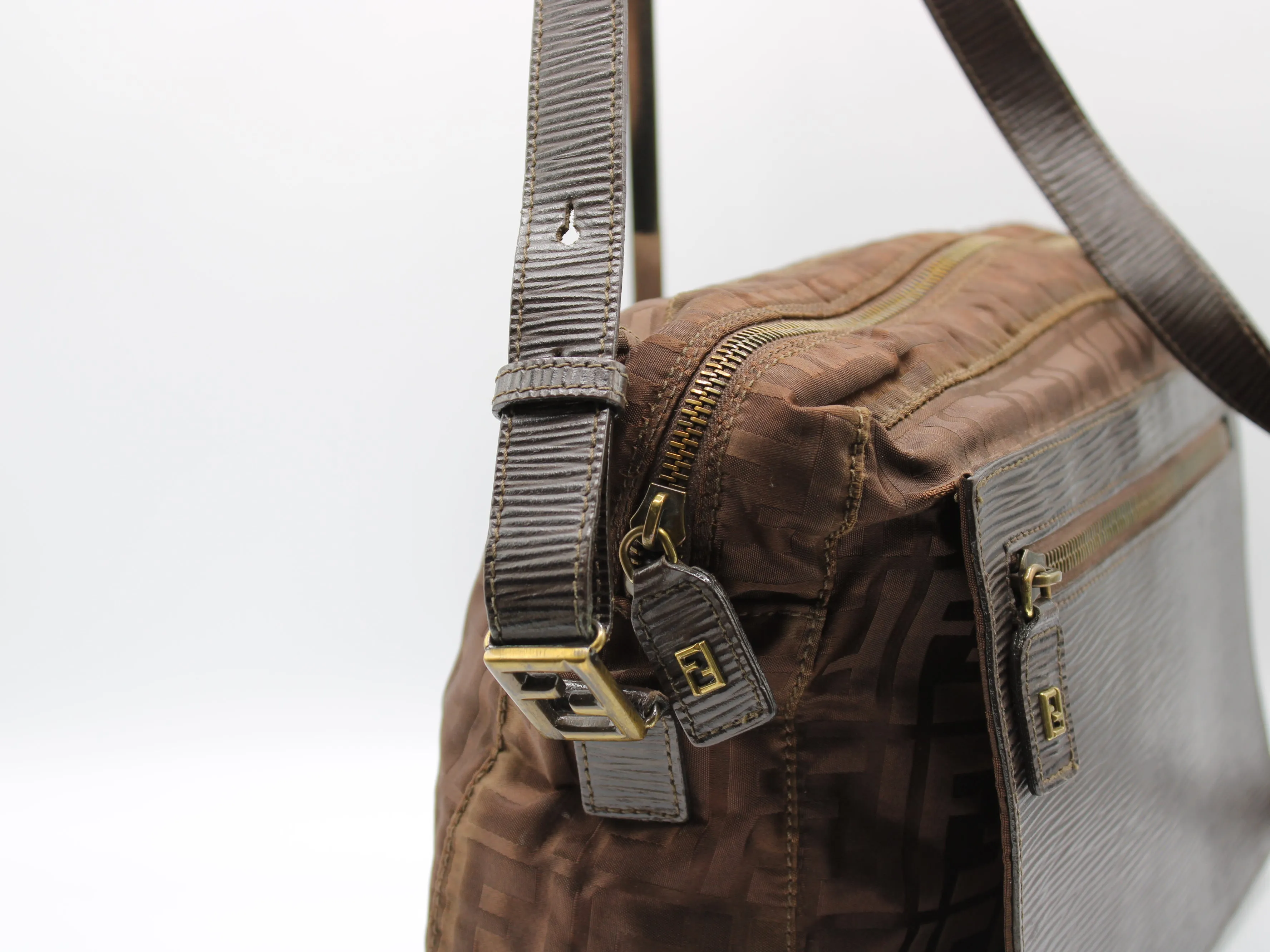 Fendi Messenger Bag Zucca FF Leather Flap Vintage