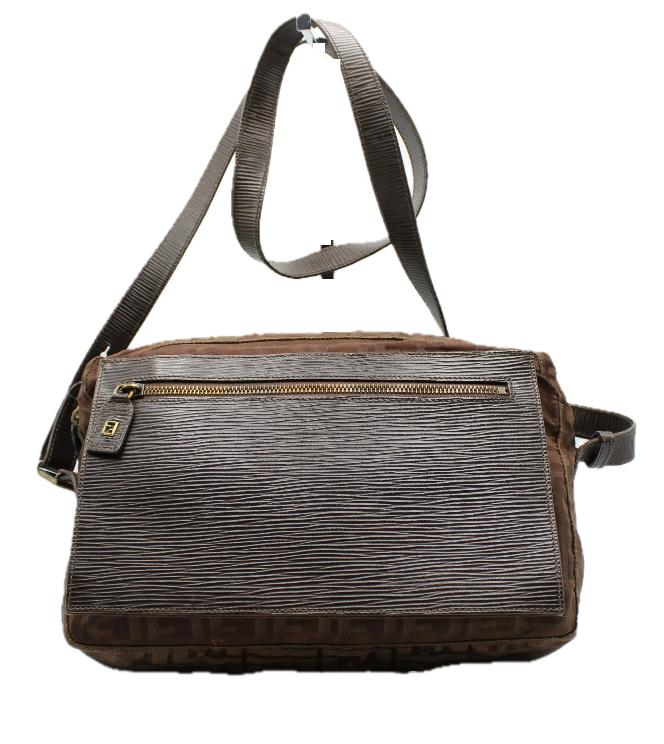 Fendi Messenger Bag Zucca FF Leather Flap Vintage