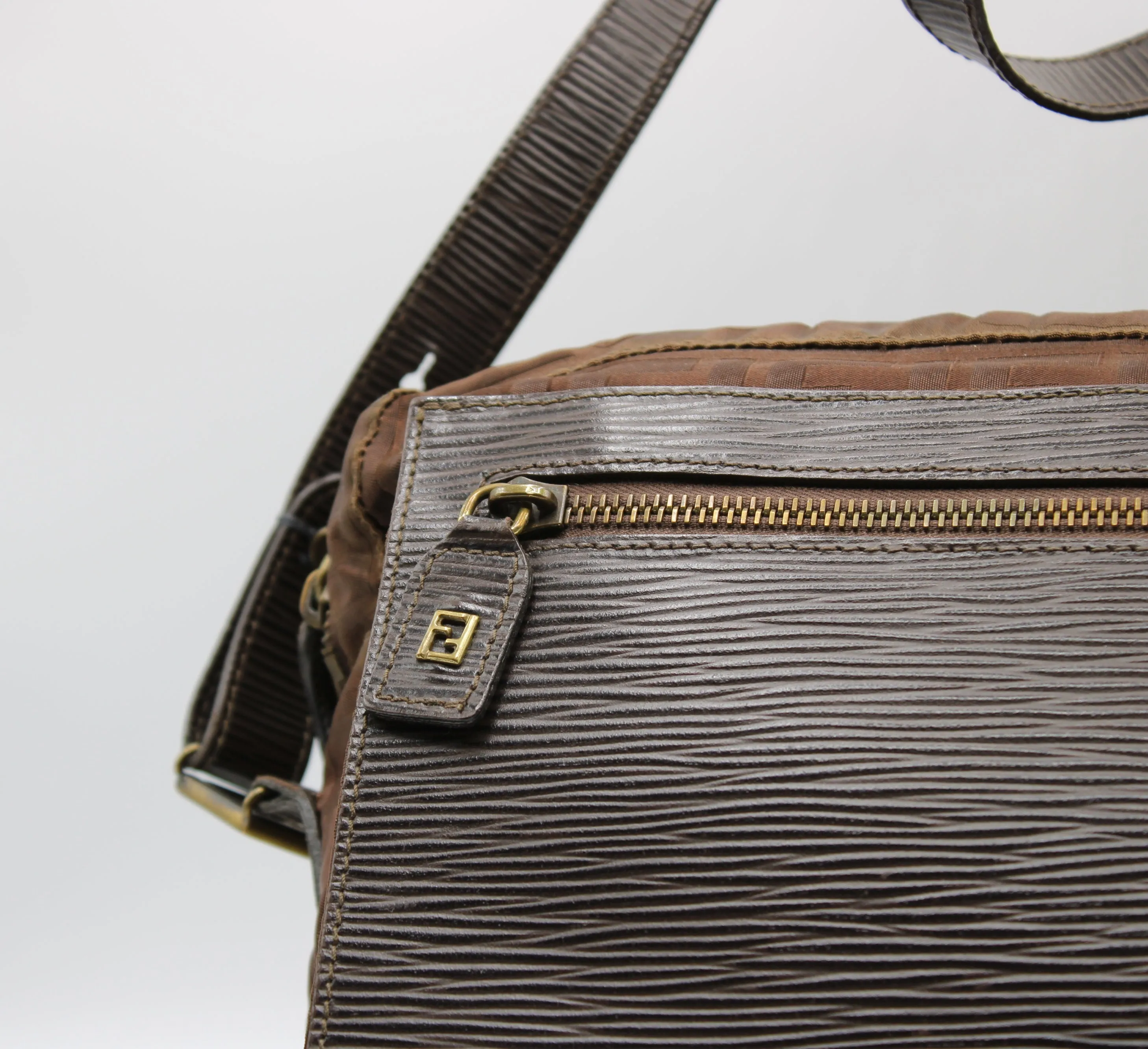 Fendi Messenger Bag Zucca FF Leather Flap Vintage