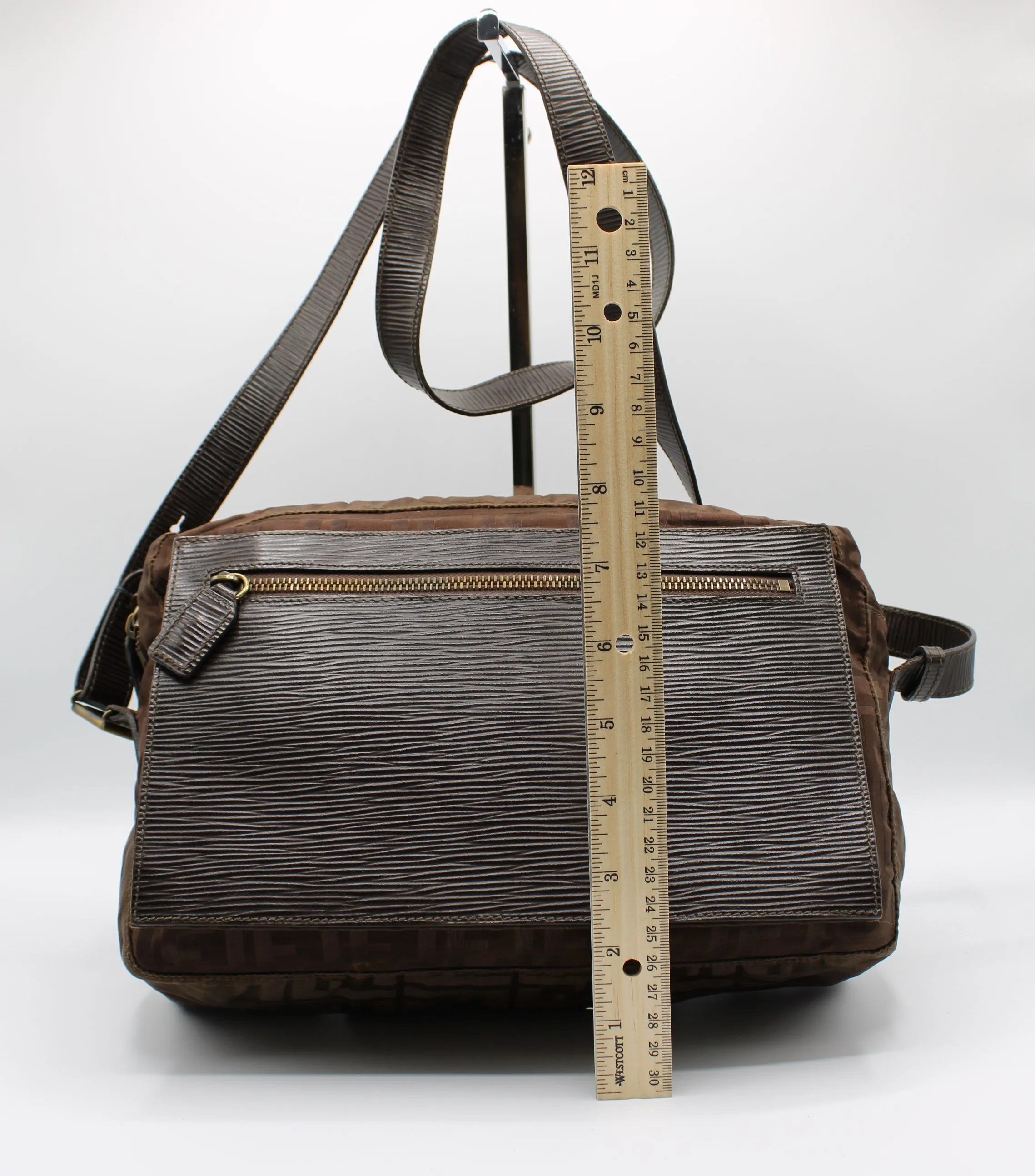 Fendi Messenger Bag Zucca FF Leather Flap Vintage