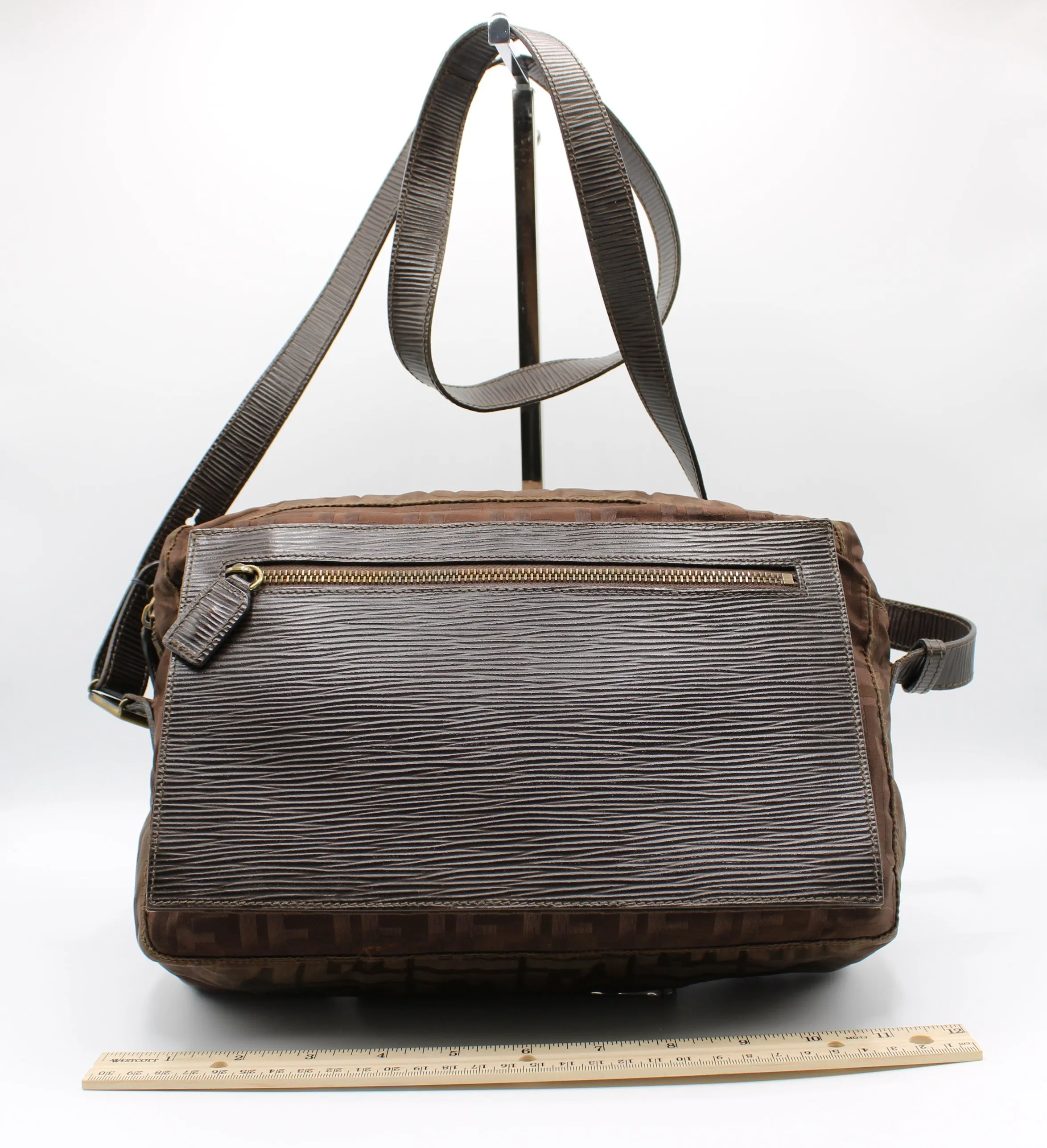 Fendi Messenger Bag Zucca FF Leather Flap Vintage