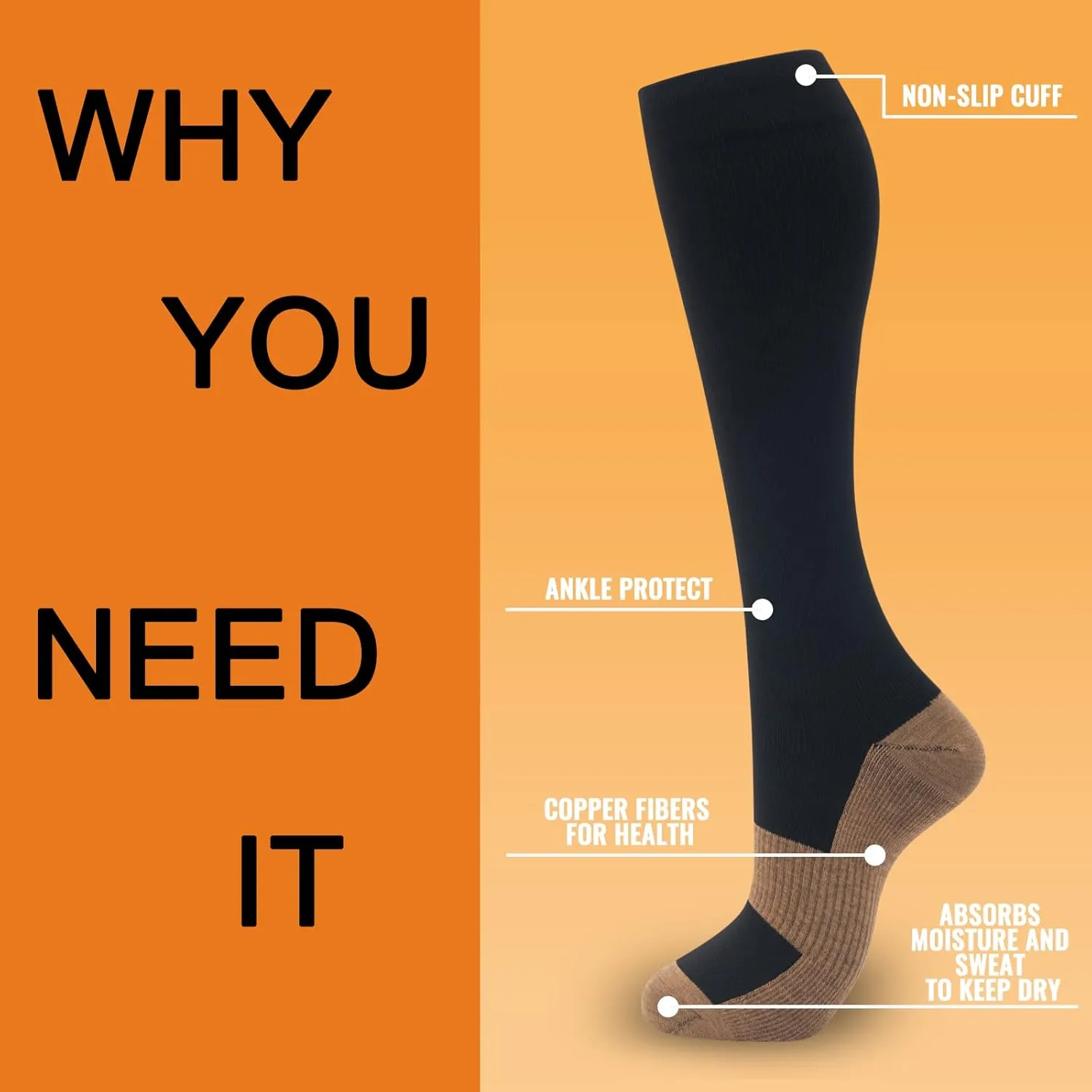 fenglaoda 8 Pairs Compression Socks for Men & Women 20-30 mmHg Knee High Nurse Pregnant Running Medical and Travel Athletic