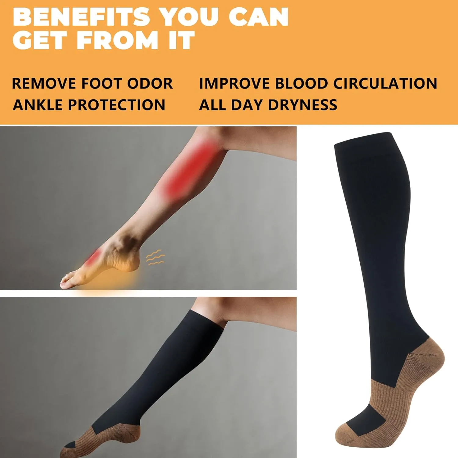 fenglaoda 8 Pairs Compression Socks for Men & Women 20-30 mmHg Knee High Nurse Pregnant Running Medical and Travel Athletic
