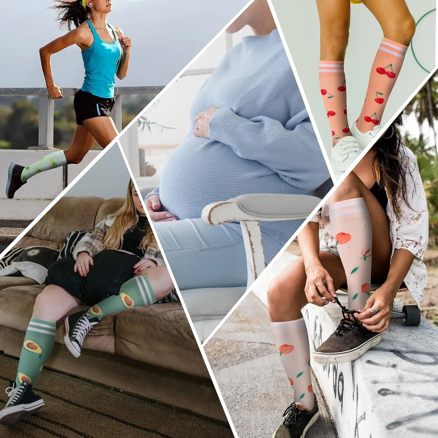 fenglaoda Compression Socks for Women Men Support Circulation 6 Pairs Socks For Nurse, Travel, Flight