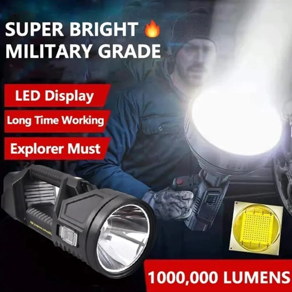 FETNHU New German 1000000 lumens Waterproof Spot Lights Handheld Large searchlight, Asaruley Light, Spot Lights Outdoor Handheld, Rechargeable Solar Tactical Flashlight (M)