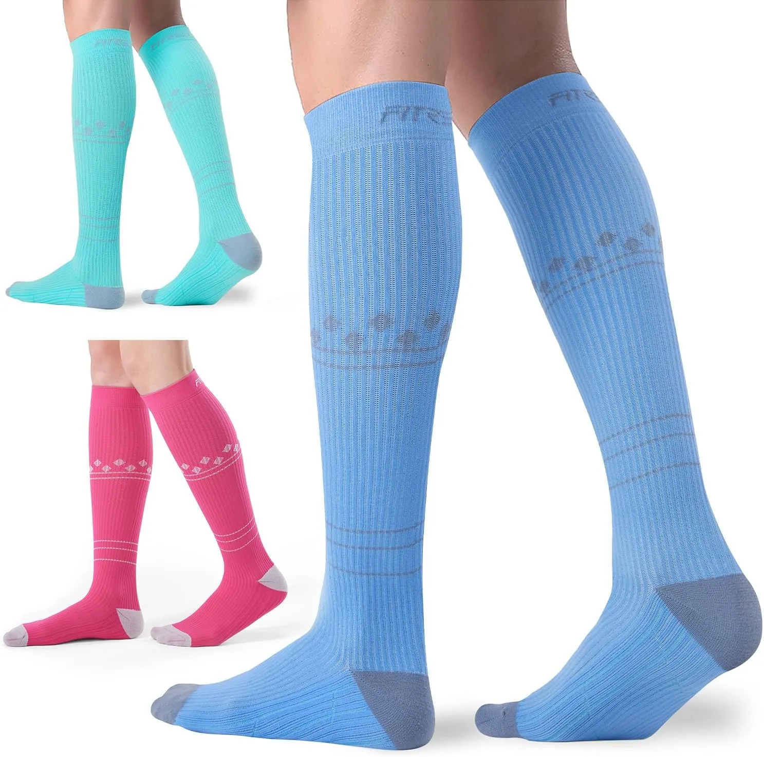 FITRELL 3 Pairs Compression Socks for Women and Men 20-30mmHg-Circulation Support Socks