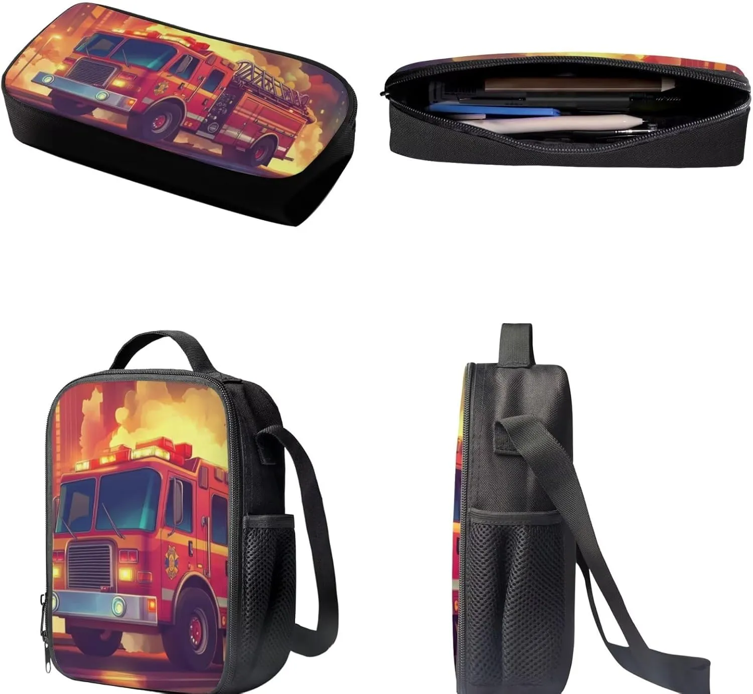 FKELYI 3pcs/set Kids School Bags Shoulder Backpack for Girls Boys Primary Schoolbags with Thermal Lunch Box Pencil Holder