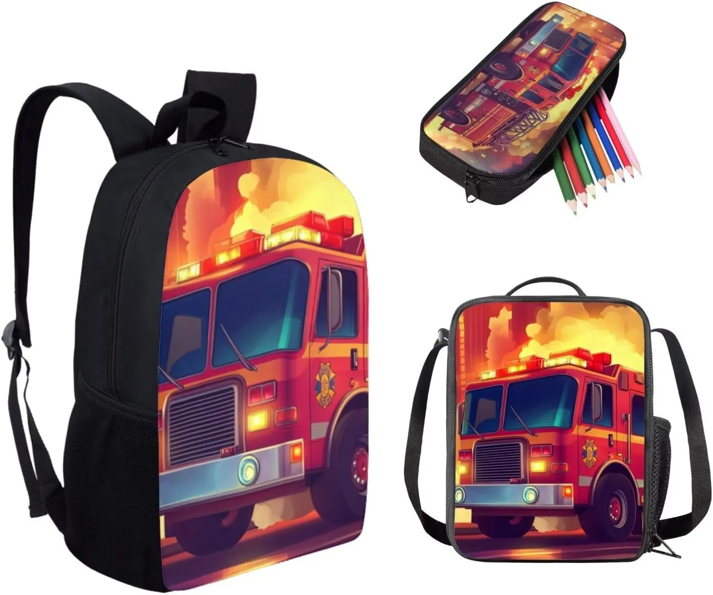 FKELYI 3pcs/set Kids School Bags Shoulder Backpack for Girls Boys Primary Schoolbags with Thermal Lunch Box Pencil Holder