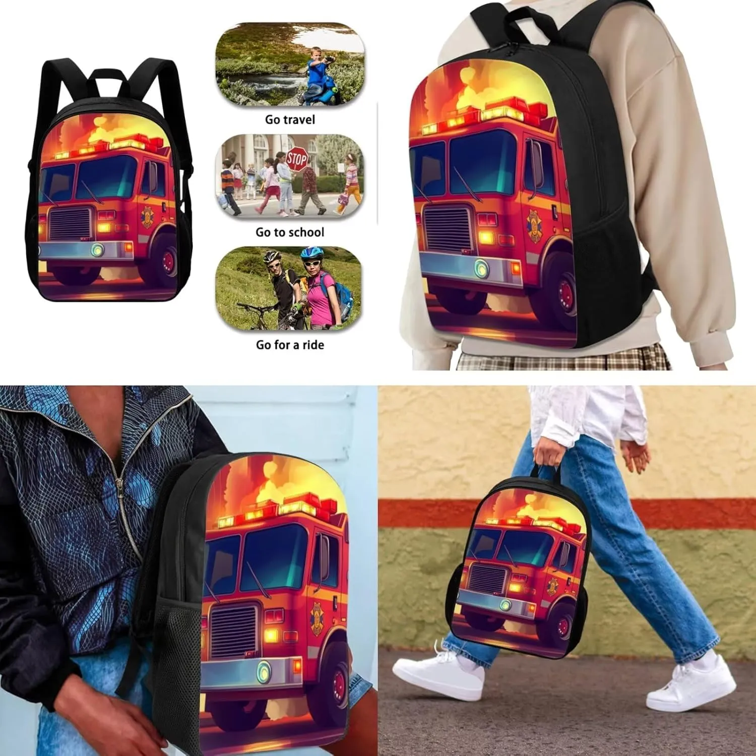 FKELYI 3pcs/set Kids School Bags Shoulder Backpack for Girls Boys Primary Schoolbags with Thermal Lunch Box Pencil Holder