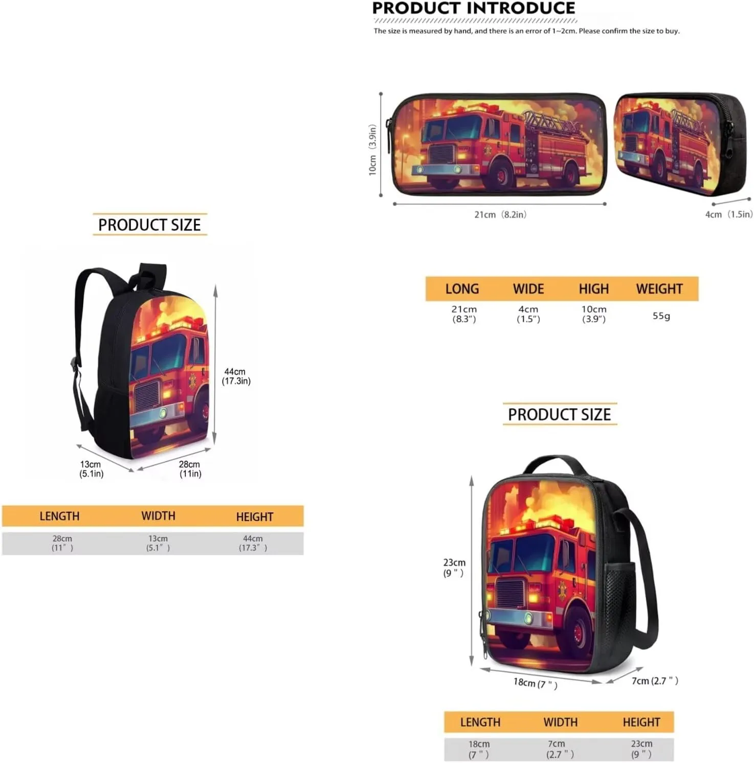 FKELYI 3pcs/set Kids School Bags Shoulder Backpack for Girls Boys Primary Schoolbags with Thermal Lunch Box Pencil Holder