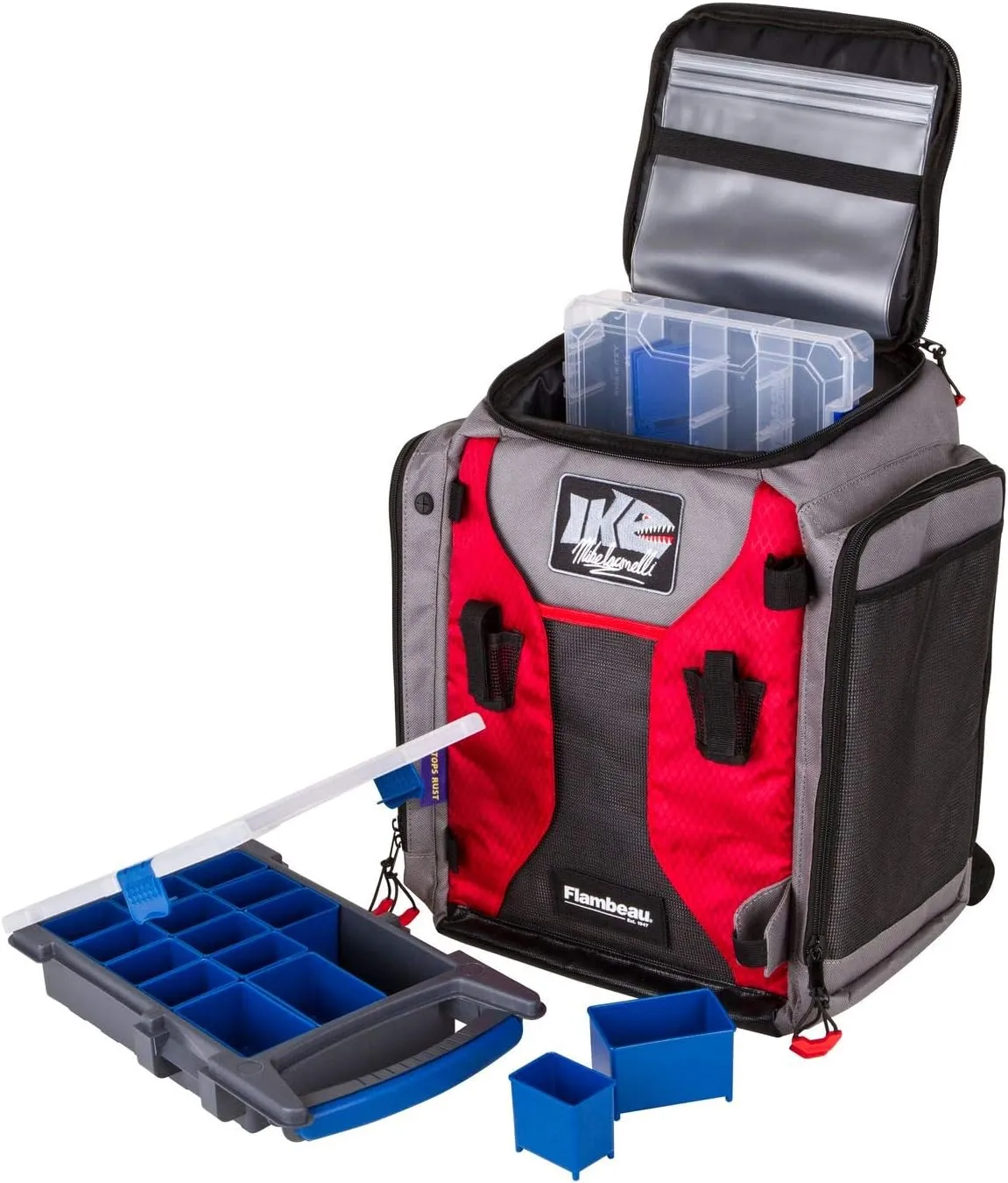 Flambeau Outdoors R50BK-1 "IKE" Ritual 50 Backpack, Fishing Organizer Backpack with Hard Organizers Inside - Gray/Red