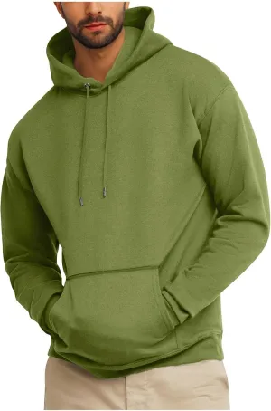 Fleece Hoodie for Men Fleece Lined Drawstring Long Sleeve Pullover Tops Basic Solid Hooded Sweatshirt With Pocket