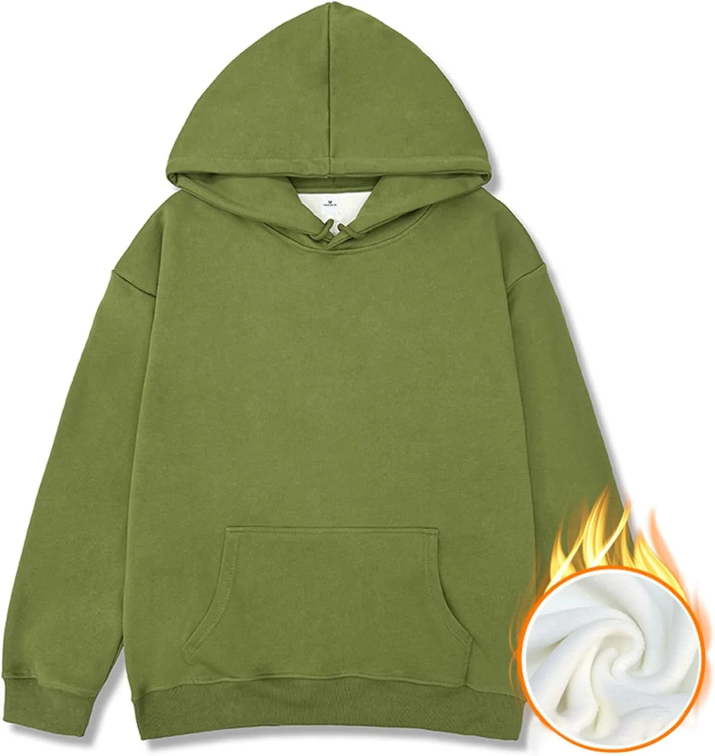 Fleece Hoodie for Men Fleece Lined Drawstring Long Sleeve Pullover Tops Basic Solid Hooded Sweatshirt With Pocket