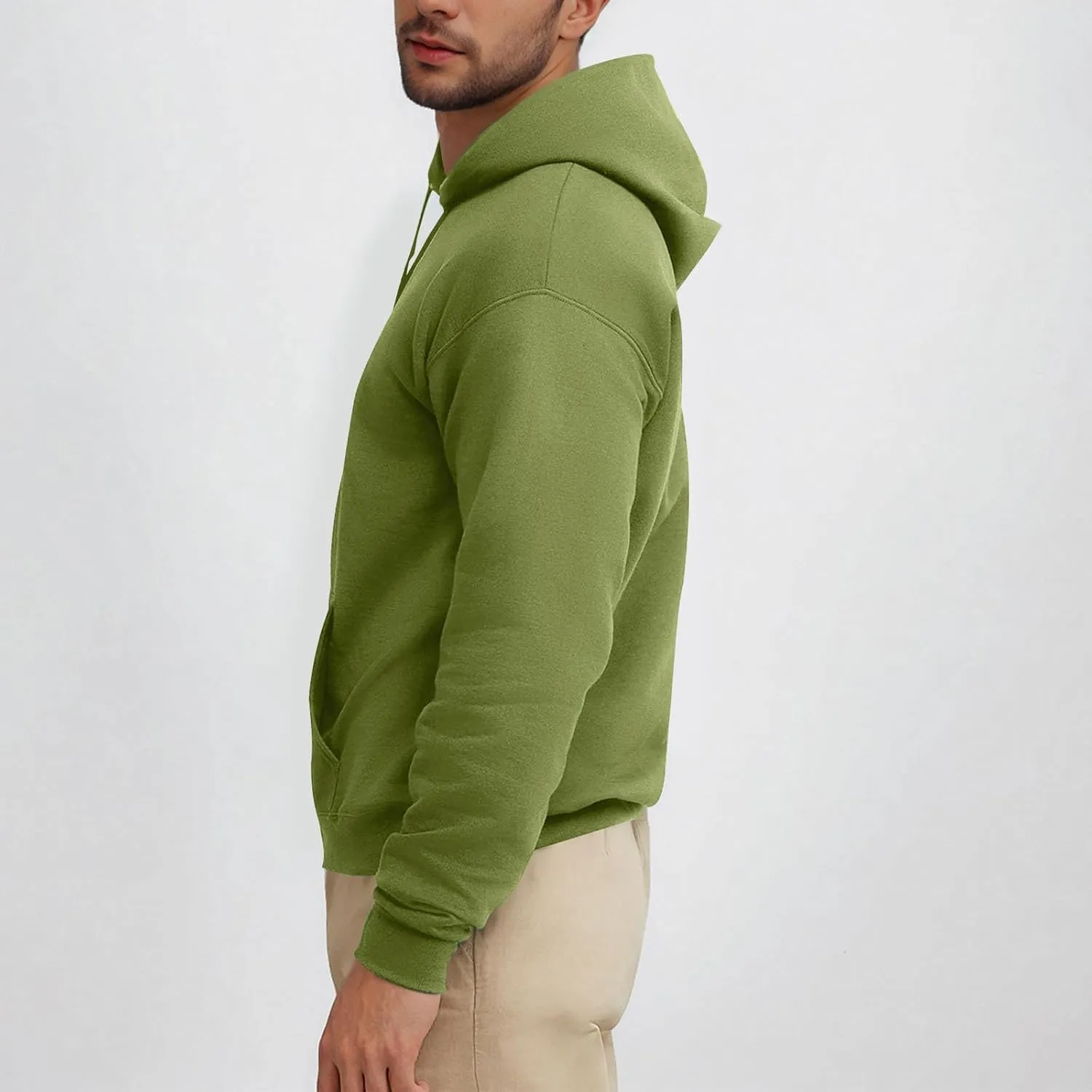 Fleece Hoodie for Men Fleece Lined Drawstring Long Sleeve Pullover Tops Basic Solid Hooded Sweatshirt With Pocket