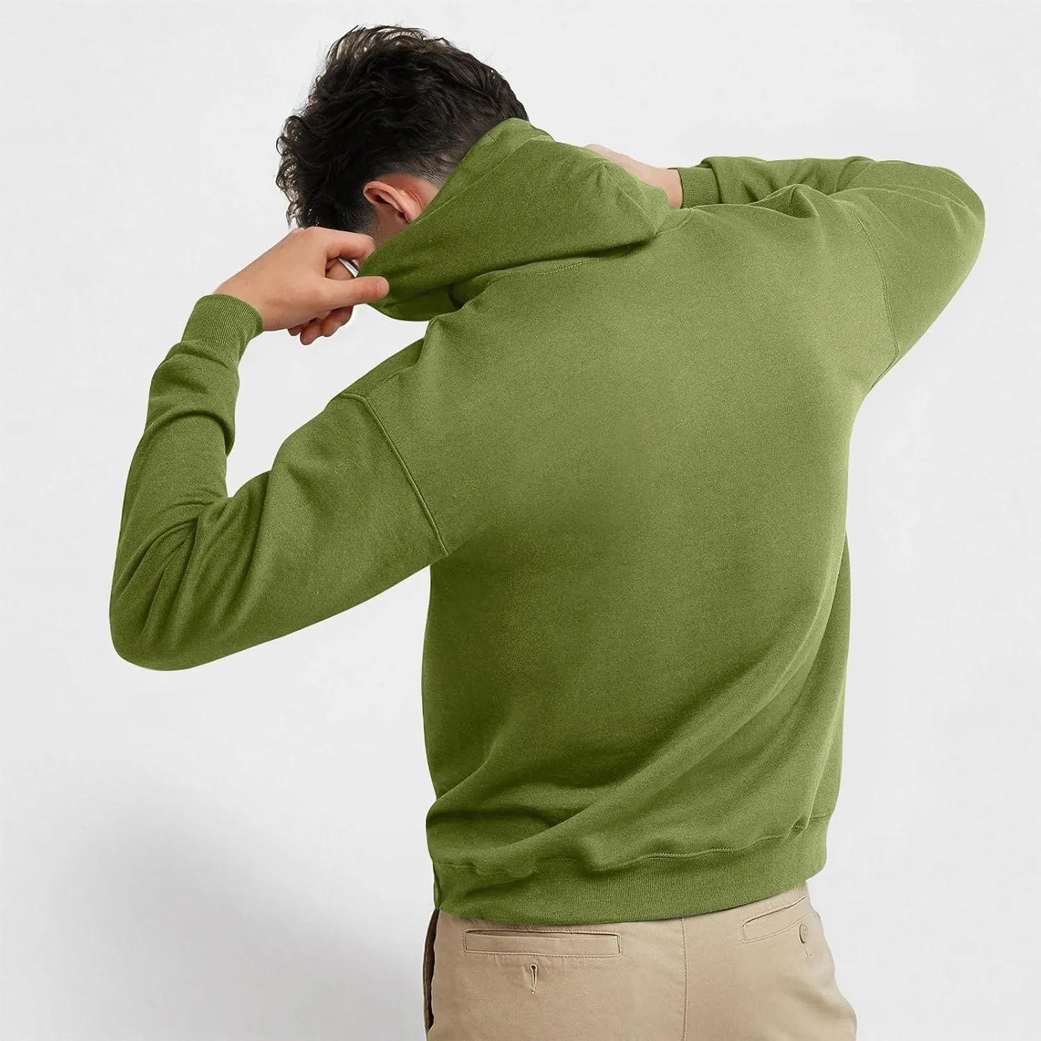 Fleece Hoodie for Men Fleece Lined Drawstring Long Sleeve Pullover Tops Basic Solid Hooded Sweatshirt With Pocket