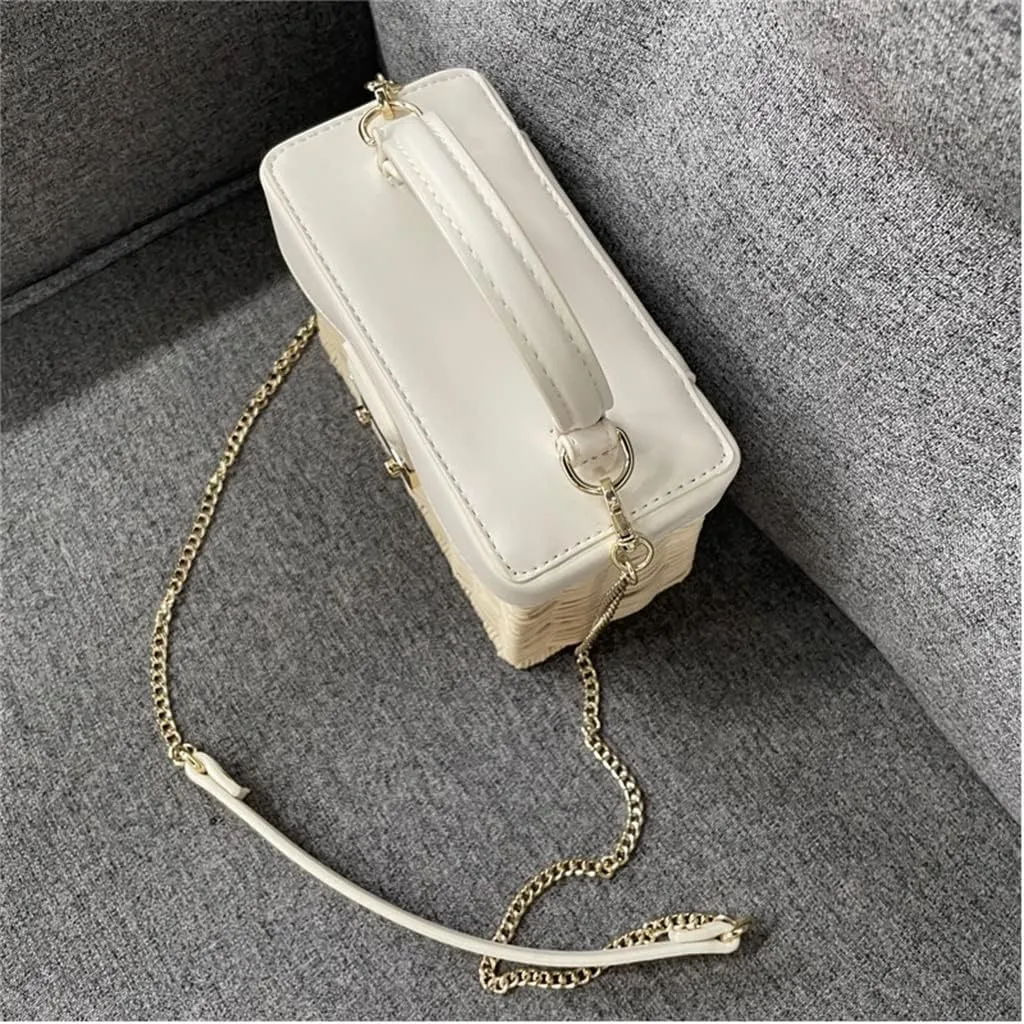Flip Vintage Handbag Woven Crossbody Bags Casual Portable for Women Basket Rattan Bag Box