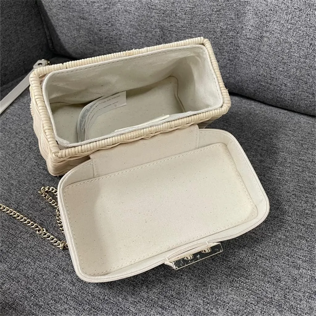 Flip Vintage Handbag Woven Crossbody Bags Casual Portable for Women Basket Rattan Bag Box