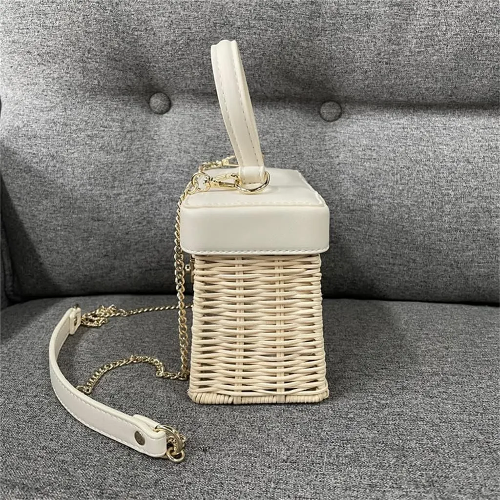 Flip Vintage Handbag Woven Crossbody Bags Casual Portable for Women Basket Rattan Bag Box