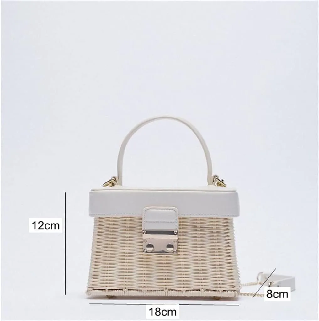 Flip Vintage Handbag Woven Crossbody Bags Casual Portable for Women Basket Rattan Bag Box
