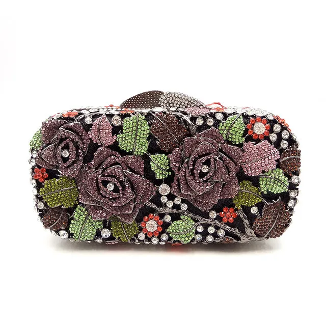 Floral Crystal Clutch Purse for Wedding Guest