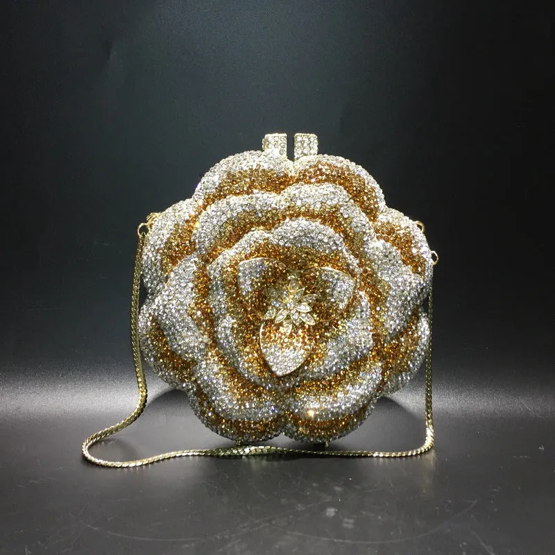 Flower Luxury Rhinestone Clutch Purse for Wedding