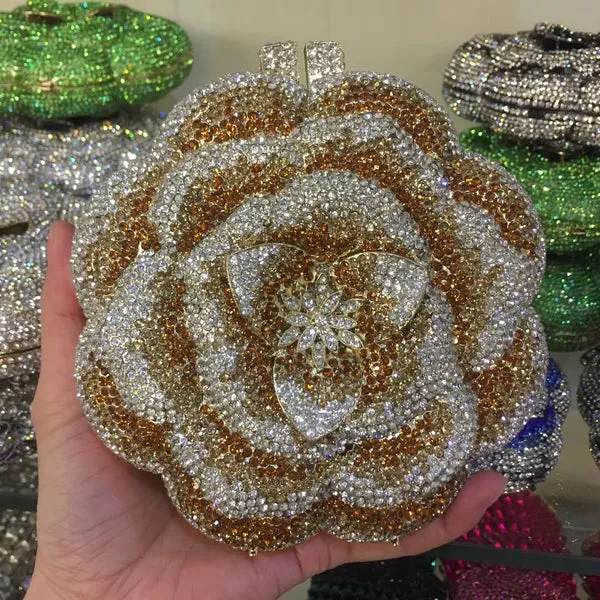 Flower Luxury Rhinestone Clutch Purse for Wedding