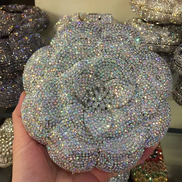 Flower Luxury Rhinestone Clutch Purse for Wedding