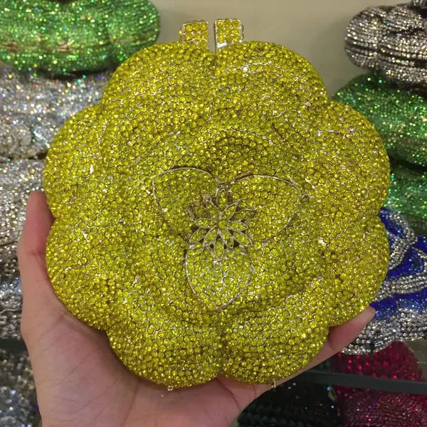 Flower Luxury Rhinestone Clutch Purse for Wedding