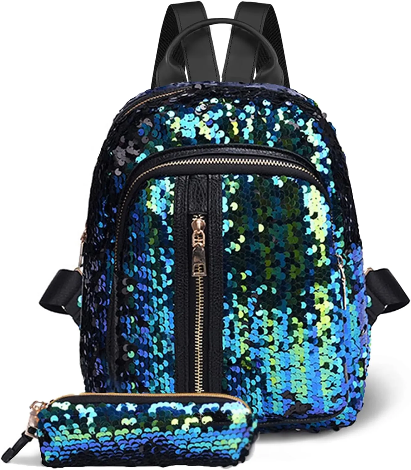 Fmeida Reversible Sequin School Backpack Lightweight Little Kid Book Bag for Preschool Kindergarten Elementary - Blue&Green