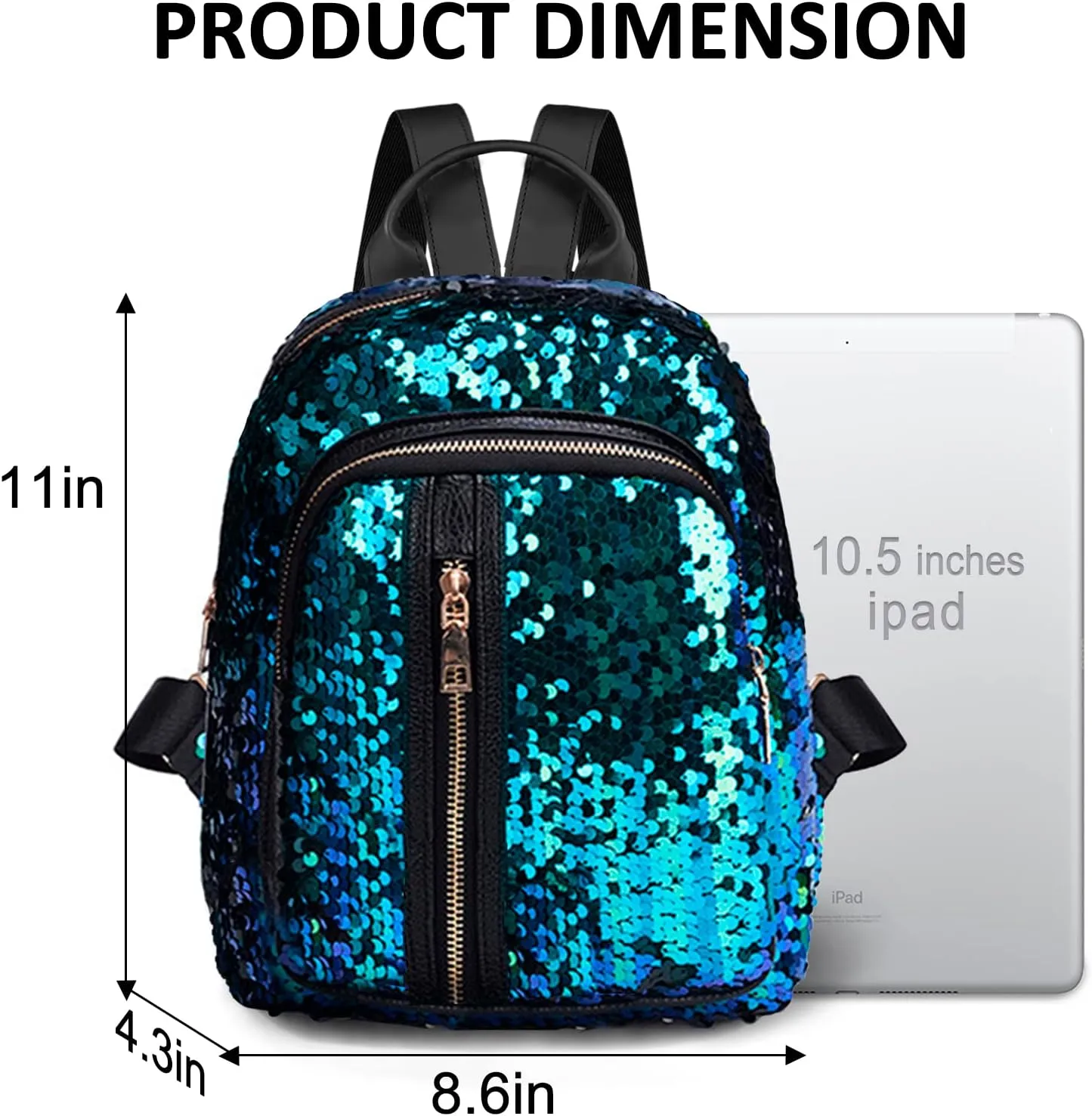 Fmeida Reversible Sequin School Backpack Lightweight Little Kid Book Bag for Preschool Kindergarten Elementary - Blue&Green