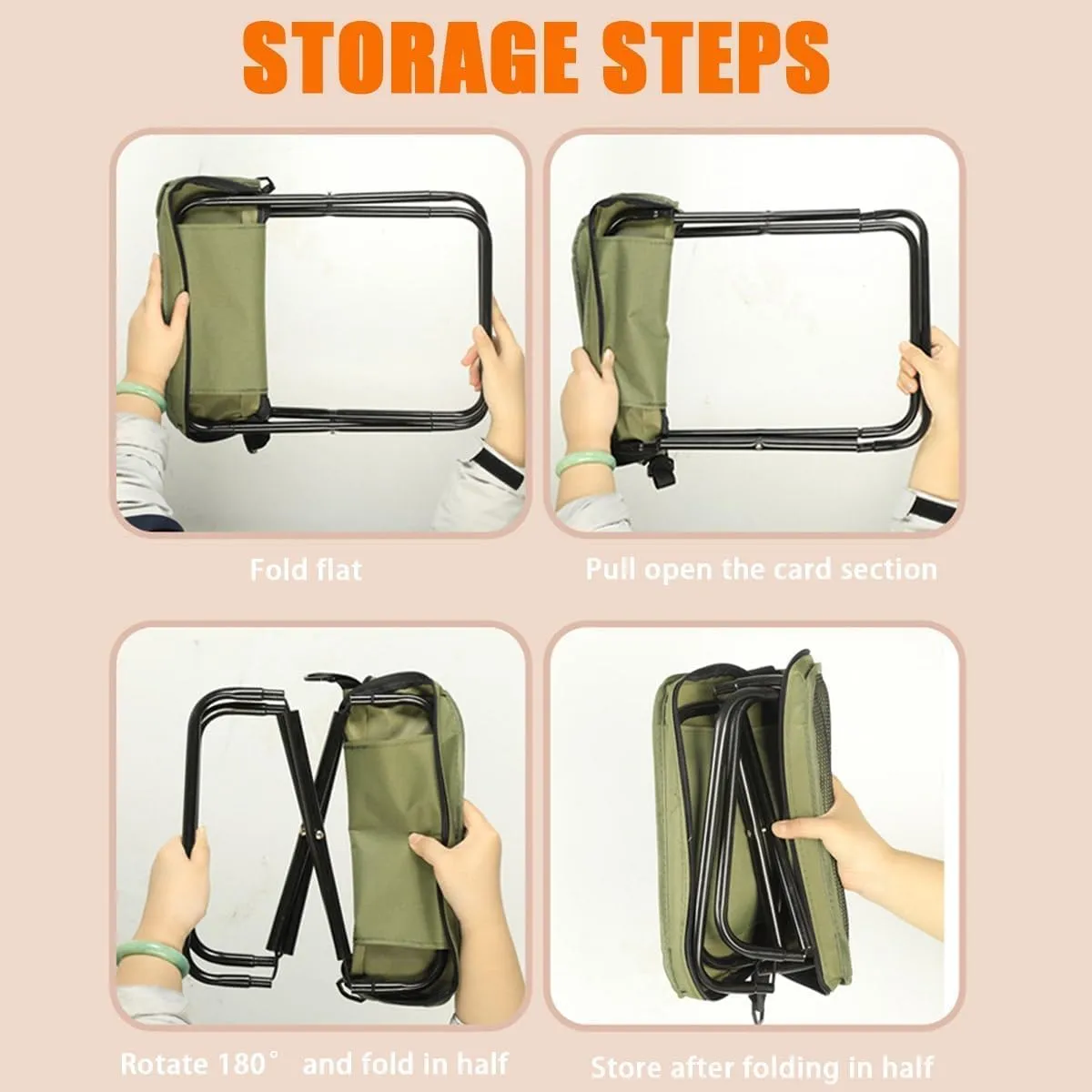 Foldable Backpack Stool,Mini Camping Collapsible Stool,Small Foldable Fishing Chair,Lightweight Outdoor Seat with Adjustable Strap,Portable Camping Stools & Collapsible Chair (Green, Large)
