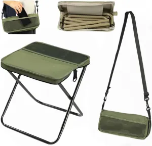 Foldable Backpack Stool,Mini Camping Collapsible Stool,Small Foldable Fishing Chair,Lightweight Outdoor Seat with Adjustable Strap,Portable Camping Stools & Collapsible Chair (Green, Large)