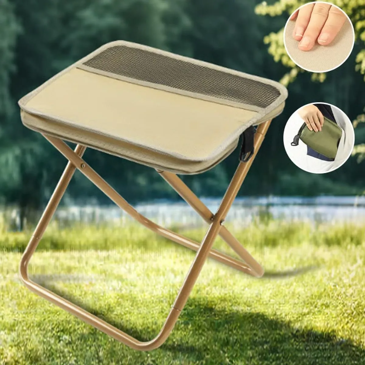 Foldable Backpack Stool,Mini Camping Collapsible Stool,Small Foldable Fishing Chair,Lightweight Outdoor Seat with Adjustable Strap,Portable Camping Stools & Collapsible Chair (Green, Large)