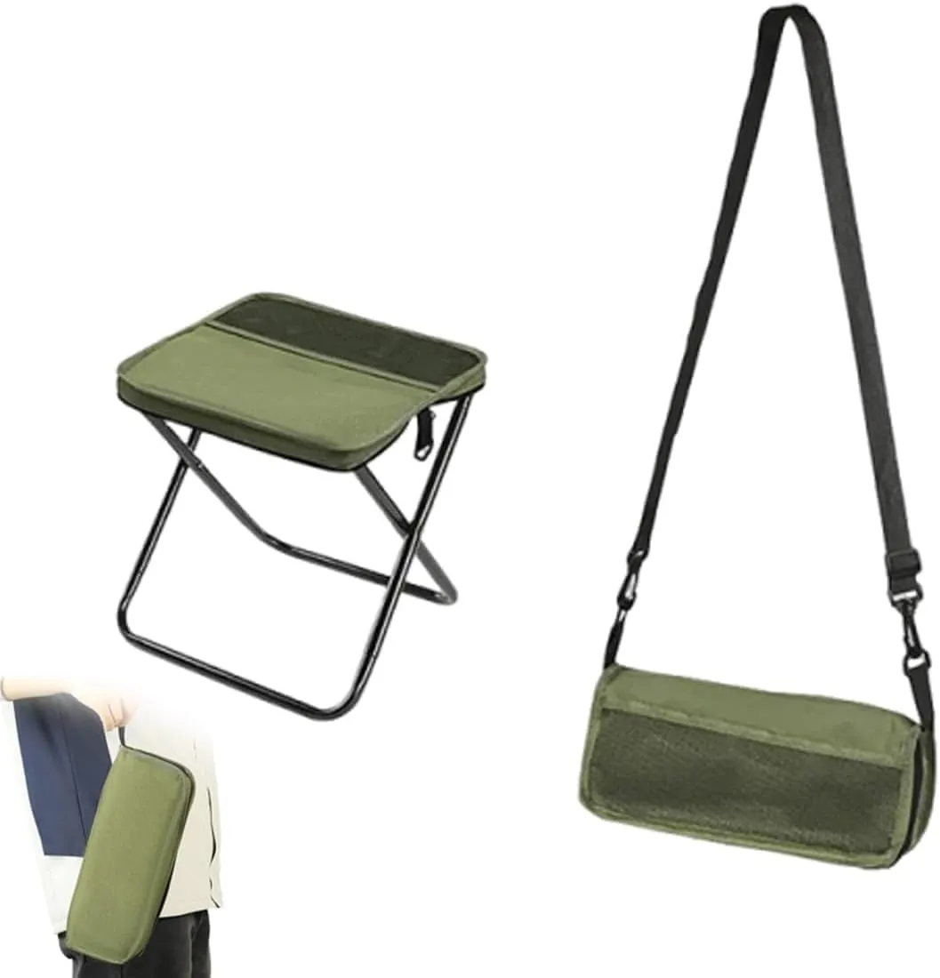 Foldable Backpack Stool,Mini Camping Collapsible Stool,Small Foldable Fishing Chair,Lightweight Outdoor Seat with Adjustable Strap,Portable Camping Stools & Collapsible Chair (Green, Large)