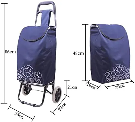 Foldable Grocery Shopping Cart - Food Organizer Trolley Bag On Wheels Bags, Buy Vegetables Shopping Bags, Shopping Trolley is Made of Aluminum and Polyester (Color : Biue)