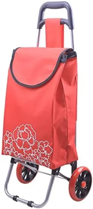 Foldable Grocery Shopping Cart - Food Organizer Trolley Bag On Wheels Bags, Buy Vegetables Shopping Bags, Shopping Trolley is Made of Aluminum and Polyester (Color : Red)