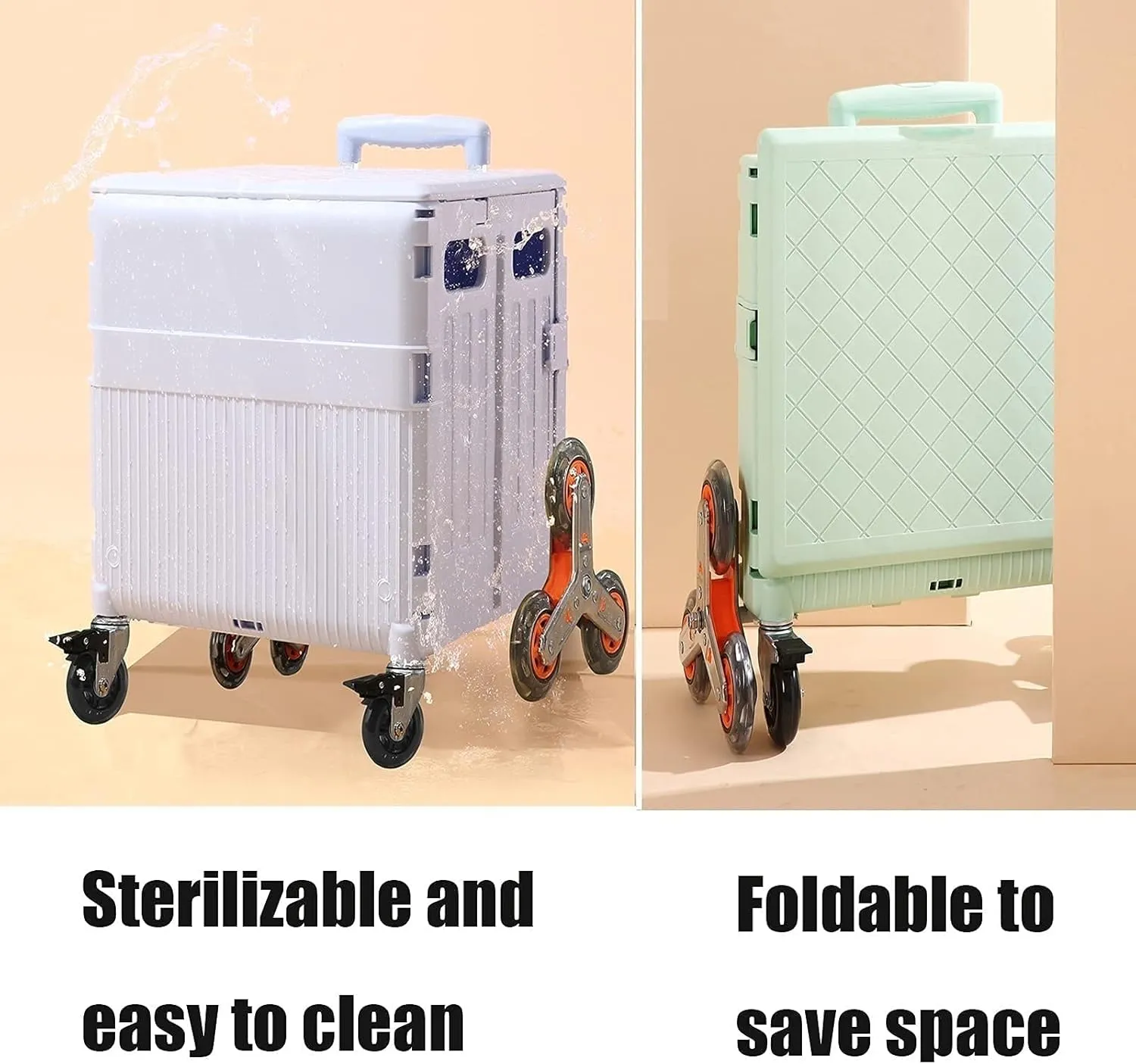 Folding Boot Cart Portable Stair Climbing Trolley, Folding Crate with Magnetic Lid, Heavy-Duty Vehicles, Travel, Shopping, Utility Vehicles