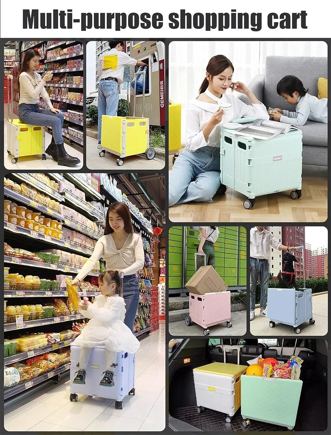 Folding Boot Cart Portable Stair Climbing Trolley, Folding Crate with Magnetic Lid, Heavy-Duty Vehicles, Travel, Shopping, Utility Vehicles