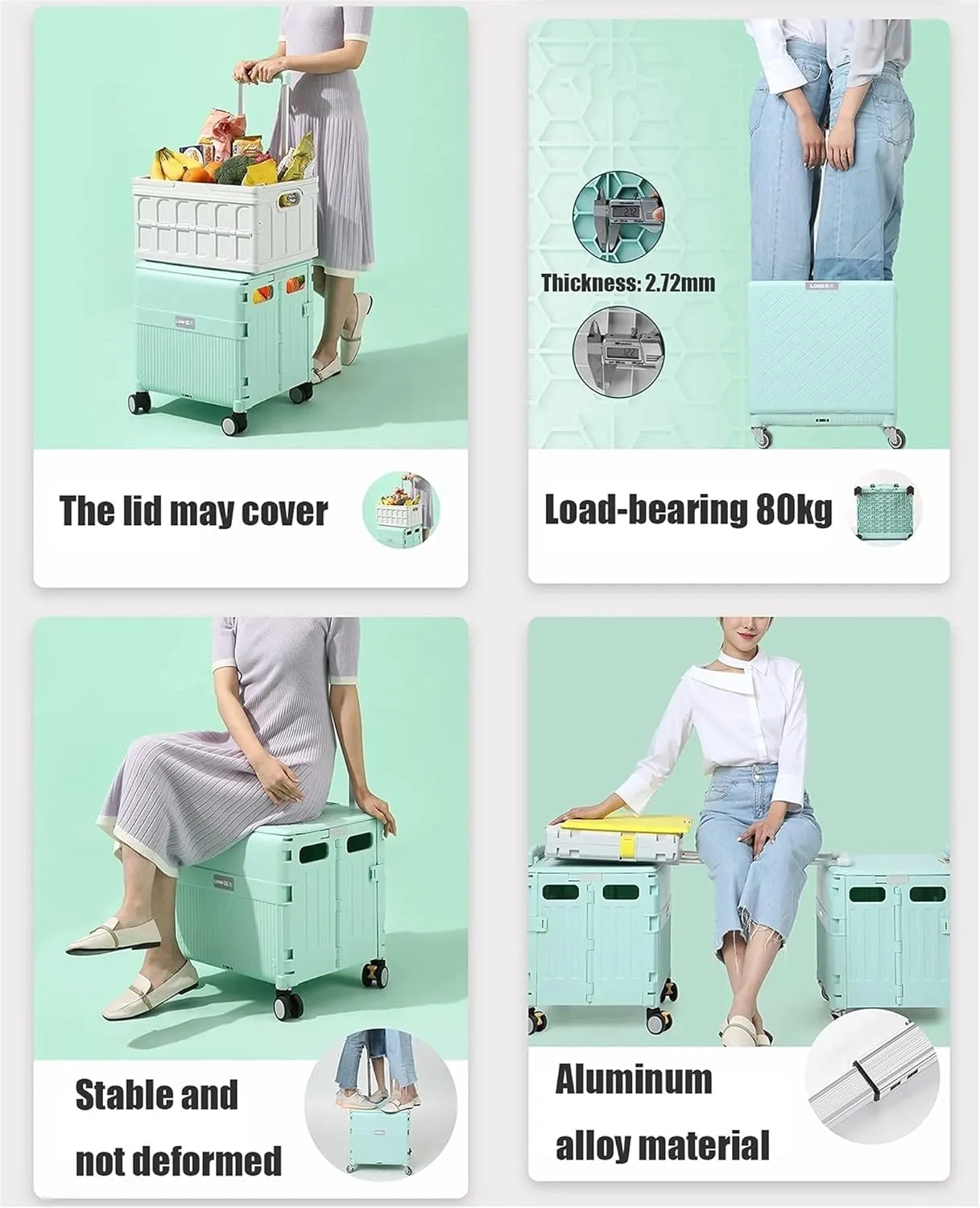 Folding Boot Cart Portable Stair Climbing Trolley, Folding Crate with Magnetic Lid, Heavy-Duty Vehicles, Travel, Shopping, Utility Vehicles