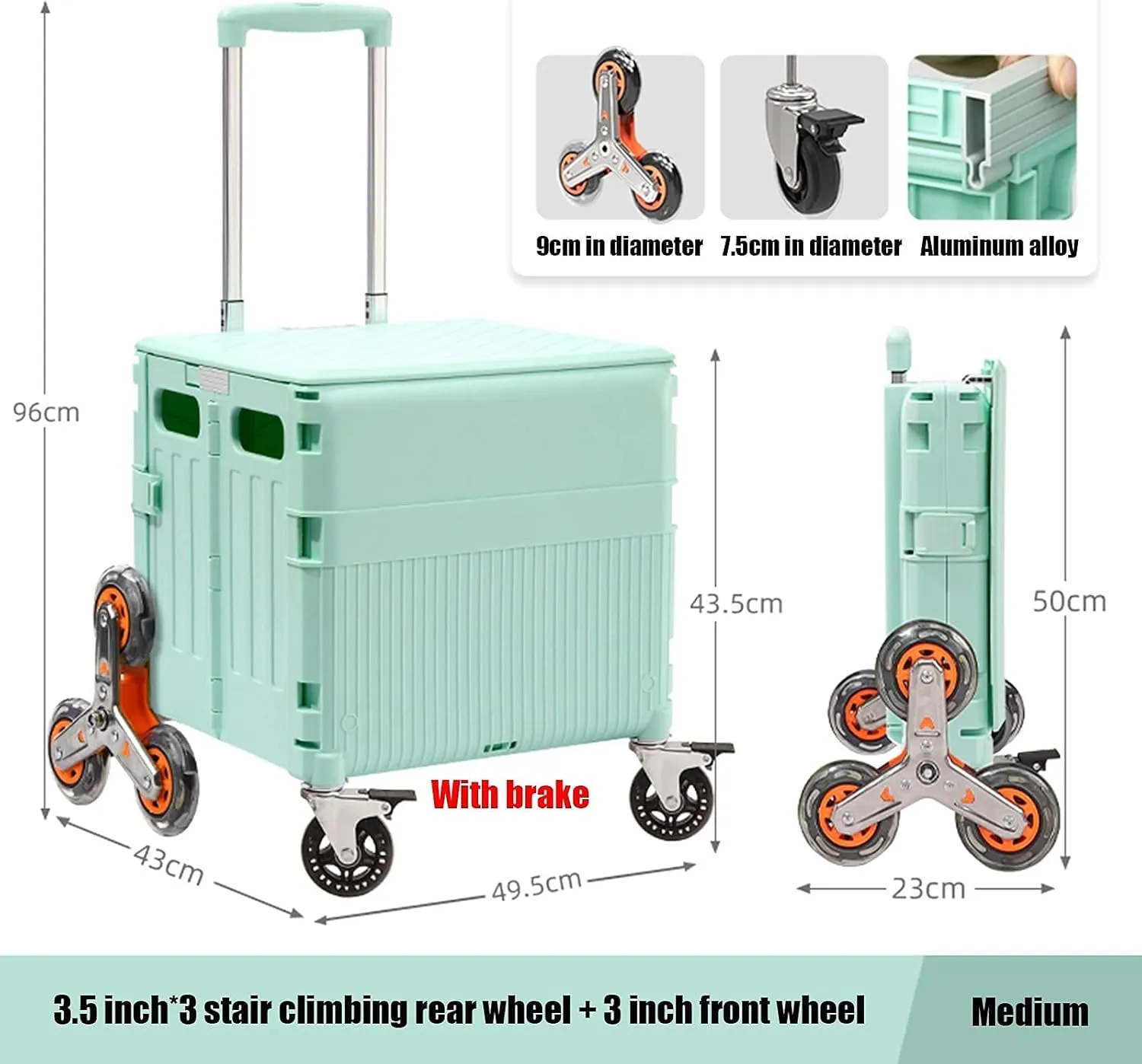 Folding Boot Cart Portable Stair Climbing Trolley, Folding Crate with Magnetic Lid, Heavy-Duty Vehicles, Travel, Shopping, Utility Vehicles