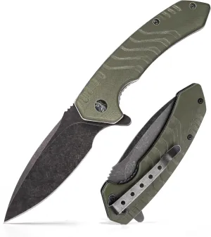 Folding Pocket Knife, 3.3 Inch D2 Steel Blade G10 Handle Small EDC Knife with Liner Lock, Pocket Clip for Men Women, Perfect Tool for Camping Hunting Survival