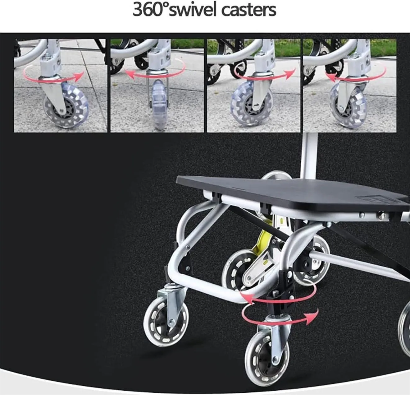 Folding Shopping Cart, Foldable Detachable 6 Rubber Wheels 2 Swivel Casters Shockproof Climbing Stair Heavy Duty Trolley Bag Grocery Utility Carts(Blue)