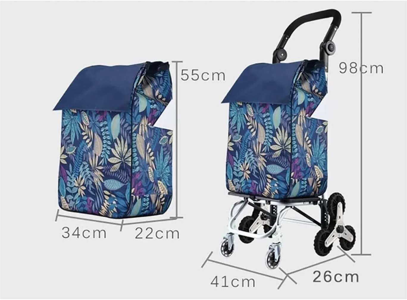 Folding Shopping Cart, Foldable Detachable 6 Rubber Wheels 2 Swivel Casters Shockproof Climbing Stair Heavy Duty Trolley Bag Grocery Utility Carts(Blue)